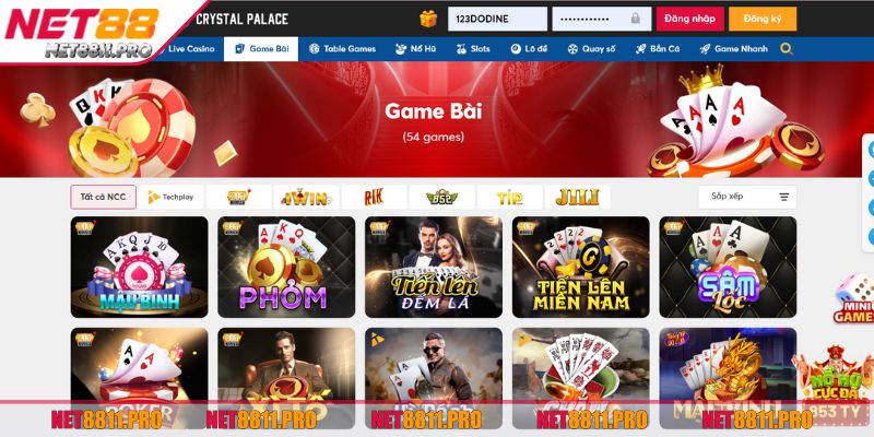 Sảnh game bài Net88 với giao diện hiện đại và tối ưu