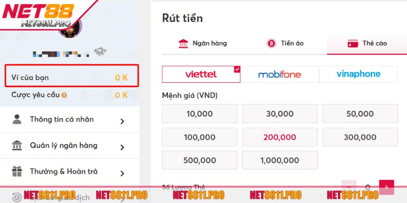 Điều kiện cần để thực hiện rút tiền tại nhà cái Net88